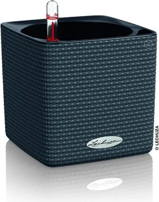 Immagine prodotto di Fioriera da tavolo LECHUZA CUBE Colore 14 grigio ardesia | fioriera con sistema di irrigazione | aspetto struttura intrecciata | 14 x 14 x 13,5 cm | 13384