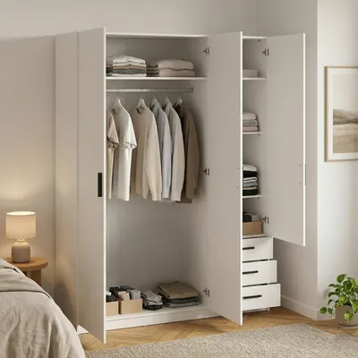 Image de Simeon - Armoire 3 Portes, 147x50 cm Blanc, 4 Tablettes