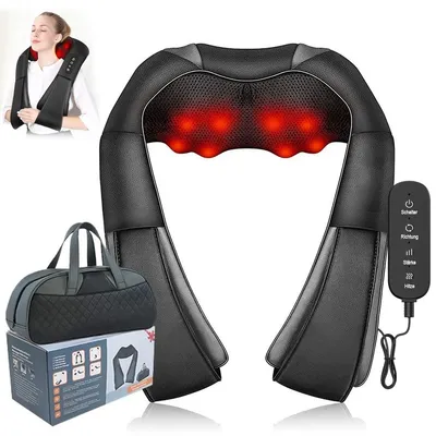 Produktbild von 3D Massage Schulter-Nacken-Massagegerät mit Wärmefunktion – Elektrischer Schulter- und Nackenmassagegerät für Rücken, Taille, Beine, Auto & Zuhause