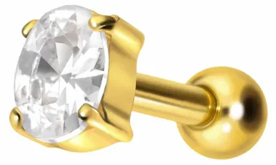 Produktbild von Ohrpiercing Titan Ohrpiercing mit Innengewinde EINGEFASSTES KRISTALLOVAL Gold Stablänge: 6mm