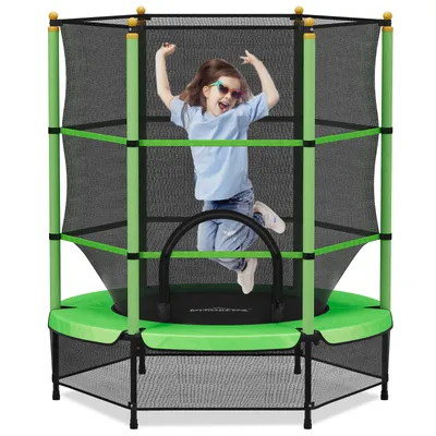 Produktbild von Homelux Kindertrampolin Φ140 cm - 100 kg Belastbarkeit, Gummiseilaufhängung, Sicherheitsnetz mit Reißverschluss - Kindertrampolin für drinnen und drau