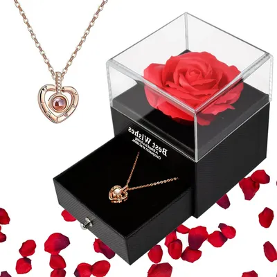 Productafbeelding van Eeuwige Roos - Bewaarde bloem - Cadeau geven - Met ketting - 9 x 9 x 10.3 cm - Rood