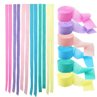 Image de Rouleaux de papier crépon - Coffret de 6 pièces dans des couleurs pastel - Décoration pour fêtes - 4,5 cm x 25 m
