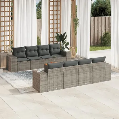 Produktbild von Möbel 9-tlg. Garten-Sofagarnitur mit Kissen Grau Poly Rattan 2024