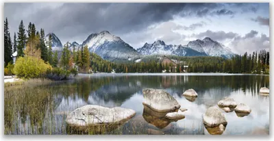 Produktbild von Tulup Leinwand-Bilder 120x60 Wandbild Canvas Kunstdruck Gebirge Wald See Landschaft