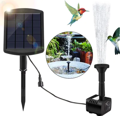 Produktbild von Solarpumpe Teichpumpe, Springbrunnen Pumpe, 1,8 W mit 7 Verschiedenen Düsen, Solar Wasserpumpe Fontäne Pumpe für Gartenteich Springbrunnen, 200 L/h