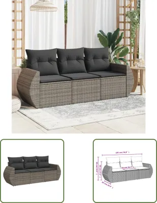 Produktbild von The Living Store 3-tlg. Garten-Sofagarnitur mit Kissen Grau Poly Rattan