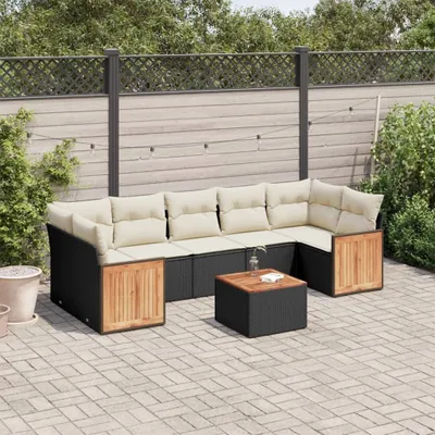 Produktbild von Design 8-tlg. Garten-Sofagarnitur mit Kissen Schwarz Poly Rattan, Gartenmöbel-Sets 2024 Neu