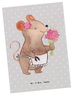 Produktbild von Mr. & Mrs. Panda Postkarte Floristin Herz - Grau Pastell - Geschenk, Ansichtskarten, Grußkarte, Blumenlanden, Postkarten, Ausbildung, Motivkarte, Ansichtskarte
