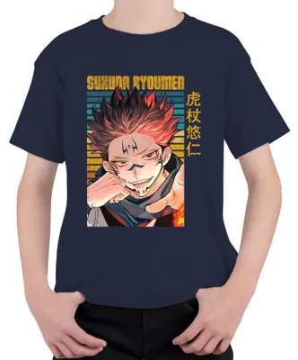 Zdjęcie produktu dla Koszulka dziecięca Uni Sukuna Ryoumen Jujutsu Kaisen Demon Red Gloomy Fan Gift, granatowy, 128