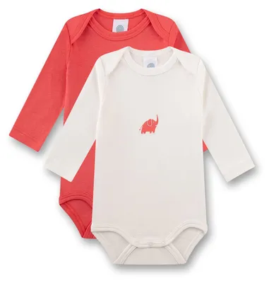 Produktbild von Sanetta Mädchen-Body Langarm beige rot Elefant | 2er Set Baby Body