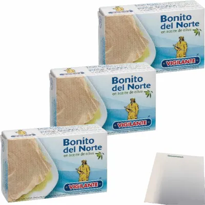Produktbild von Vigilante "Weißer Thunfisch in Olivenöl" Bonito en aceite de oliva 3er Pack (3x115g) + usy Block