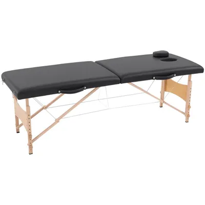 Produktbild von Klappbare Massageliege Holz 3-Zonen Höhenverstellbar – Portabler Kosmetiktisch mit Kopfstütze & Tragetasche für Salon & Massage, Schwarz