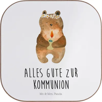 Produktbild von Mr. & Mrs. Panda Tassen Untersetzer Bär Kommunion - Weiß - Geschenk, Teddy, Gottes Segen, Tischuntersetzer, für Gläser, Katholisch, Coaster, gläseruntersetzer, Tasse