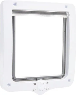 Produktbild von Famanu Katzenklappe mit Mikrochip wasserdicht geräuscharm groß 4-Wege Freilauftür XXL mit Tunnel 24 x 28 x 2 cm weiß