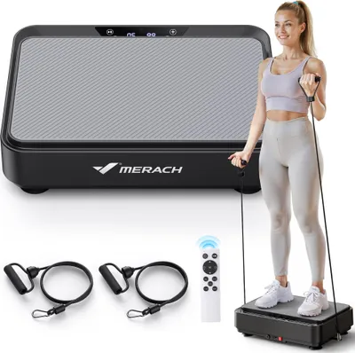 Image de Plateforme Vibrante Mini Noir MERACH pour Perte de Poids, 99 Niveaux, 9 Programmes, Télécommande, Drainage Lymphatique