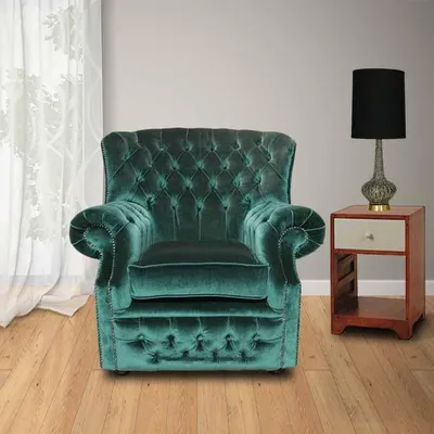Obrázek produktu pro Chesterfield Samt Grün Ohrensessel 1 Sitzer Sessel Couch Sofa Fernsehsessel