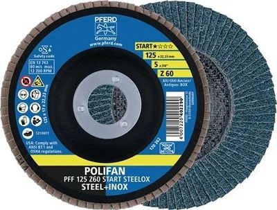Image de Rondelle à lamelles POLIFAN Z START STEELOX Ø 125 mm Grainure Z-60 plat STEEL / INOX corindon zirconien
