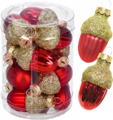 Produktbild von Rote Eichelkugeln aus Glas, 12 Stück, 3x4cm
