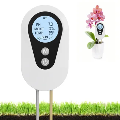 Produktbild von Boden-pH-Tester 4-in-1, Feuchtigkeits- und Lichtmesser für Pflanzen, misst pH-Wert, Temperatur & Luftfeuchtigkeit, geeignet für Garten & Gewächshaus