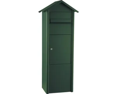 Produktbild von MEFA Paketbriefkasten Stahl pulverbeschichtet BxHxT 340/1100/282 mm Pine 485 Tannengrün RAL 6009 glänzend Entnahme vorne