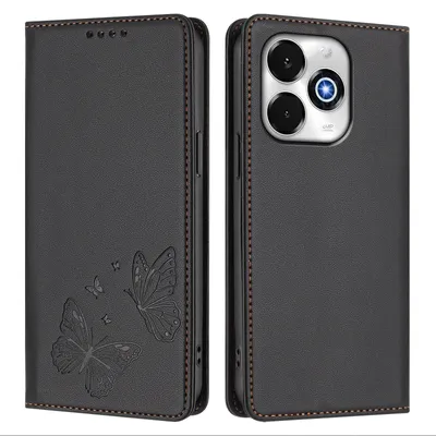 Produktbild von Lederhülle für Umidigi G100X, Schmetterling Prägung Leder Brieftasche Schutzhülle mit Ständer Schwarz