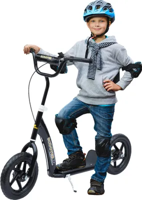 Produktbild von Kinderroller mit Hinterbremse Kickscooter 12 Zoll Tretroller Roller Scooter Cityroller für Kinder Kickboard Höhenverstellbar Stahl EVA Schwarz 120 x 52 x 80-88 cm