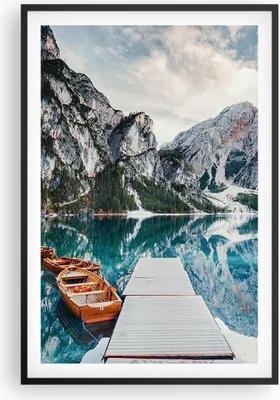 Produktbild von Gerahmtes Poster - Schwarzer Rahmen - Boote Berge Hafen - 61x91,5 cm - Wand Bild - Wanddeko - Wandbilder - Kunstposter - Wandposter - Bilderrahmen - Bilder - Kunstdruck - P2BPA61x91-5068