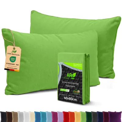 Produktbild von AR Line 2er Pack Jersey Kissenbezüge 40x80 Baumwolle – weich, atmungsaktiv, Kissenhüllen mit Reißverschluss, in Farbe: Apfelgrün