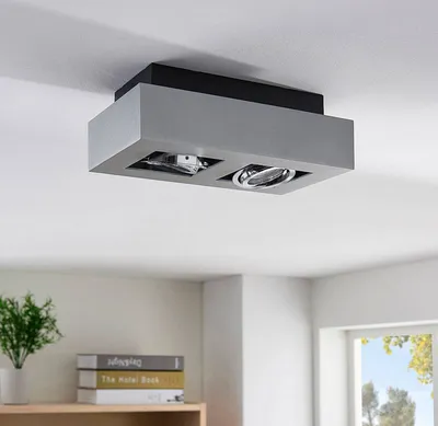 Produktbild von Lindby - Modern Moderner Deckenstrahler grau inkl. GU10 kippbar 2-flammig-flammig - Vince I Wohnzimmer I Schlafzimmer - Aluminium Rechteckig - LED geeignet GU10