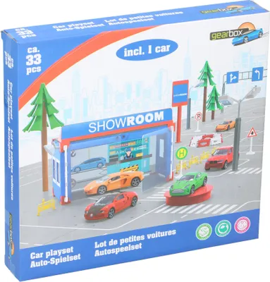 Produktbild von Kinder Spielzeug Auto Showroom Werkstatt + Verkehrsschilder Absperrungen Auto