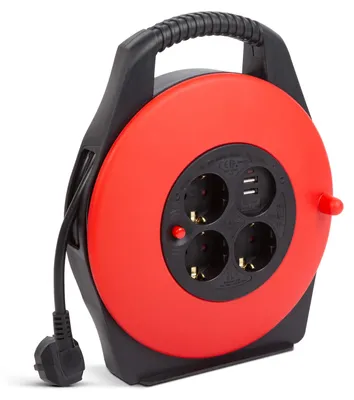 Immagine prodotto di Delight - Cavo di prolunga in rotolo - 10 metri - 3x1,5 mm² - Cavo di prolunga in rotolo con 3 prese con messa a terra e 2x connessioni USB-A