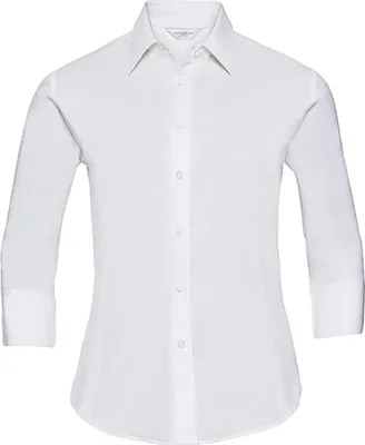 Produktbild von Russel Damen Business Oberteil Shirt Stretch Bluse T-Shirt halbarm, Größe:XS, Farbe:Weiß