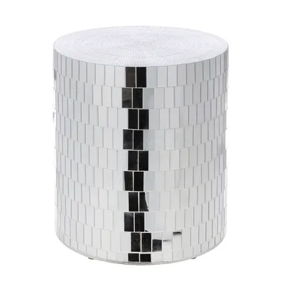Produktbild von Gilde Beistelltisch, rund, "Disco", Fiberglas, Spiegelglas, silberfarben, VE 1, H. 45 cm, D. 38 cm 37583 4063387375839