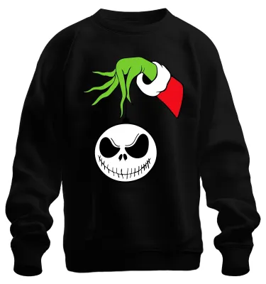 Produktbild von Jack Skellington Grinch Hand Weihnachtskugel Skelett Gothic Sweatshirt Pullover, Schwarz, S