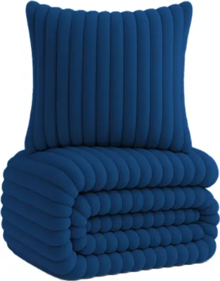 Produktbild von Winter Bettwäsche Cord Optik Uni Teddy Plüsch Nicki Kuschelig Flauschig Warme Weiche Flanell Cashmere Touch, Größe:135x200 cm, Farbe:Dunkelblau