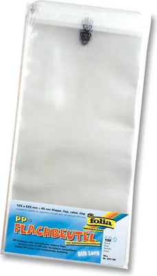 Produktbild von Folia Flachbeutel mit Klappe aus PP, 125x225mm, transparent (100er Pack)