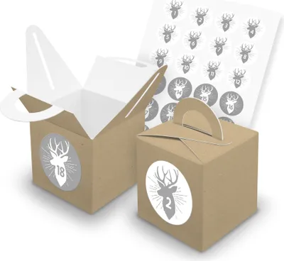 Produktbild von itenga SET V43 Adventskalender Würfelbox mit Griff Braun + Zahlensticker Z46