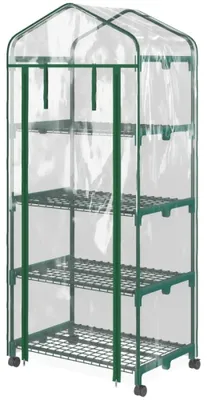 Image de Serre en film plastique - Mini-serre avec étagère - 4 niveaux - 69x50x165 cm - Film transparent pour culture hors-sol et semis - Vert