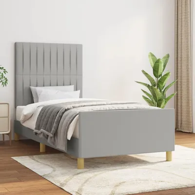 Image de Cadre de lit avec tête de lit gris clair 90x190 cm Tissu