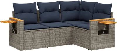 Produktbild von 4-tlg. Garten-Sofagarnitur mit Kissen Grau Poly Rattan