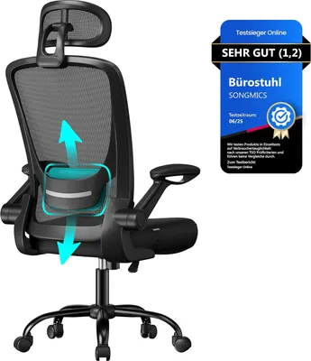 Produktbild von Songmics Bürostuhl ergonomisch mit Kopfstütze tintenschwarz