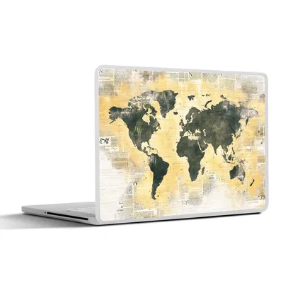 Produktbild von MuchoWow® Laptop Aufkleber Sticker Cover Weltkarte - Zeitung - Gold 25x18 cm - Laptop-Deko