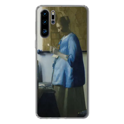 Produktbild von MuchoWow® Handyhülle Schutzhülle Hülle für Huawei P30 Pro Frau in Blau liest einen Brief - Gemälde von Johannes Vermeer Silikon Softcase Handy Hülle - Schutzdeckel