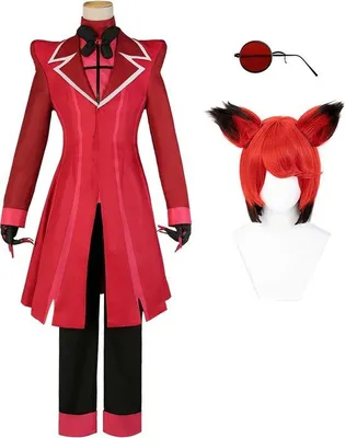 Produktbild von Famanu Cosplay Kostüm Anime Alastor - Rotes Outfit mit rosa Perücke, Größe L