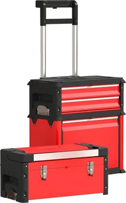 Produktbild von Werkstattwagen inkl. Koffer Werkzeugwagen leer mit 3 modularen Einheiten, Rollwagen zur Werkzeugaufbewahrung, Werkzeugkasten mit Griff, Stahl, Rot,
