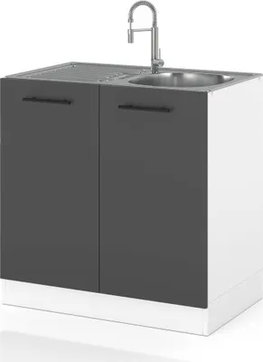 Zdjęcie produktu dla Szafka Kuchenna Stojąca Na Nóżkach Pod Zlew Modułowa 80Cm Spremium Szary