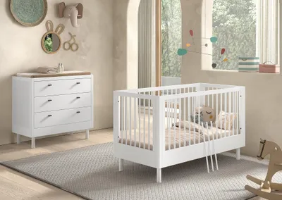 Produktbild von Babymöbel-Set >Buche massiv< (2-teilig) in weiß lackiert - 144x88x74 (BxHxT)