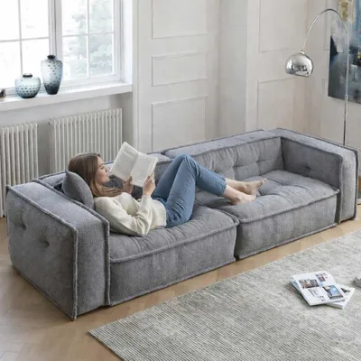 Obrázek produktu pro Moderní šedá čtyřmístná pohovka, pohodlné čalouněné nábytek, elegantní nábytek do obývacího pokoje