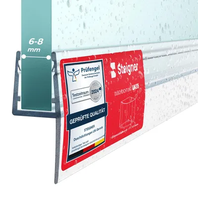 Produktbild von STEIGNER Duschtürdichtung UK55 200 cm (1 Stk.) Transparent - Dichtung gerade für Eckeinstieg Dusche oder Fünfeckdusche mit Duschtür 6-8 mm - Schutz gegen Auslaufen, Perfekte Passform, Einfache Montage